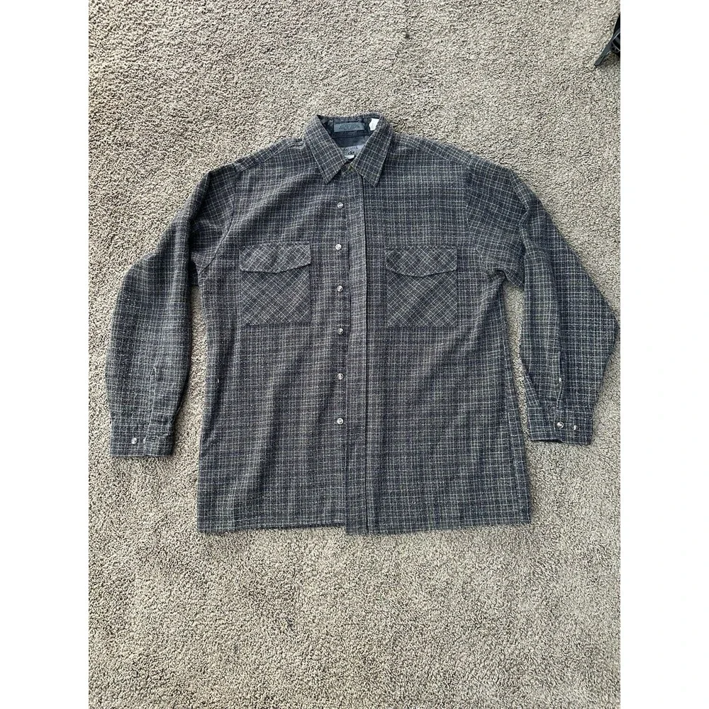 Bay Area Traders Men’s Acrylic Blend Gray Plaid Flannel Button-Up w/ Pockets L